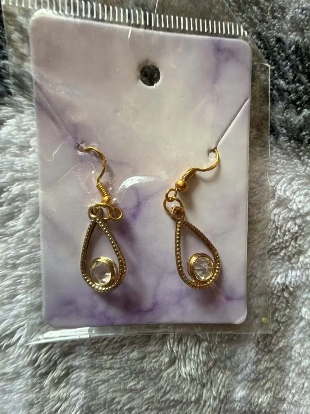 Gold-Tone Teardrop Dangle Earrings with Clear Rhinestones